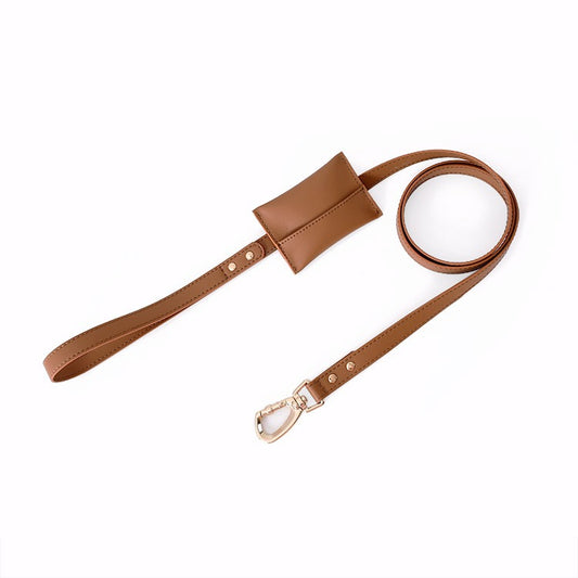 Best Durable Leather Padded Handle Dog Leash With Poop Bag Holder