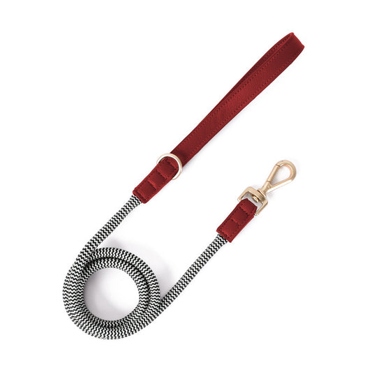 Nylon Rope Dog Training Leash with Leather Handle