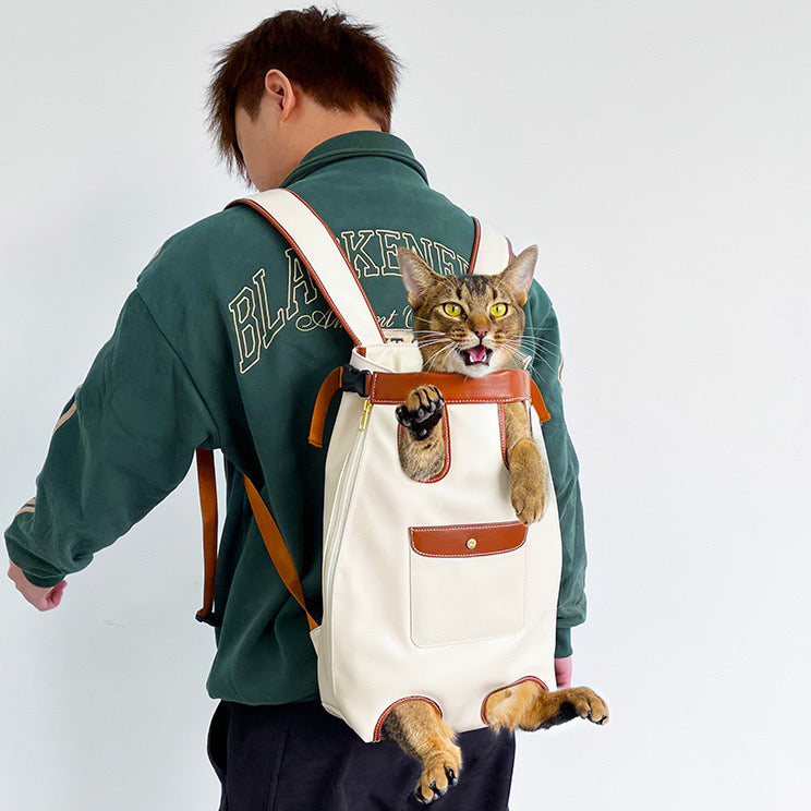 Leather Pet Carrier Backpack Adjustable Pet Front for Cat Dog