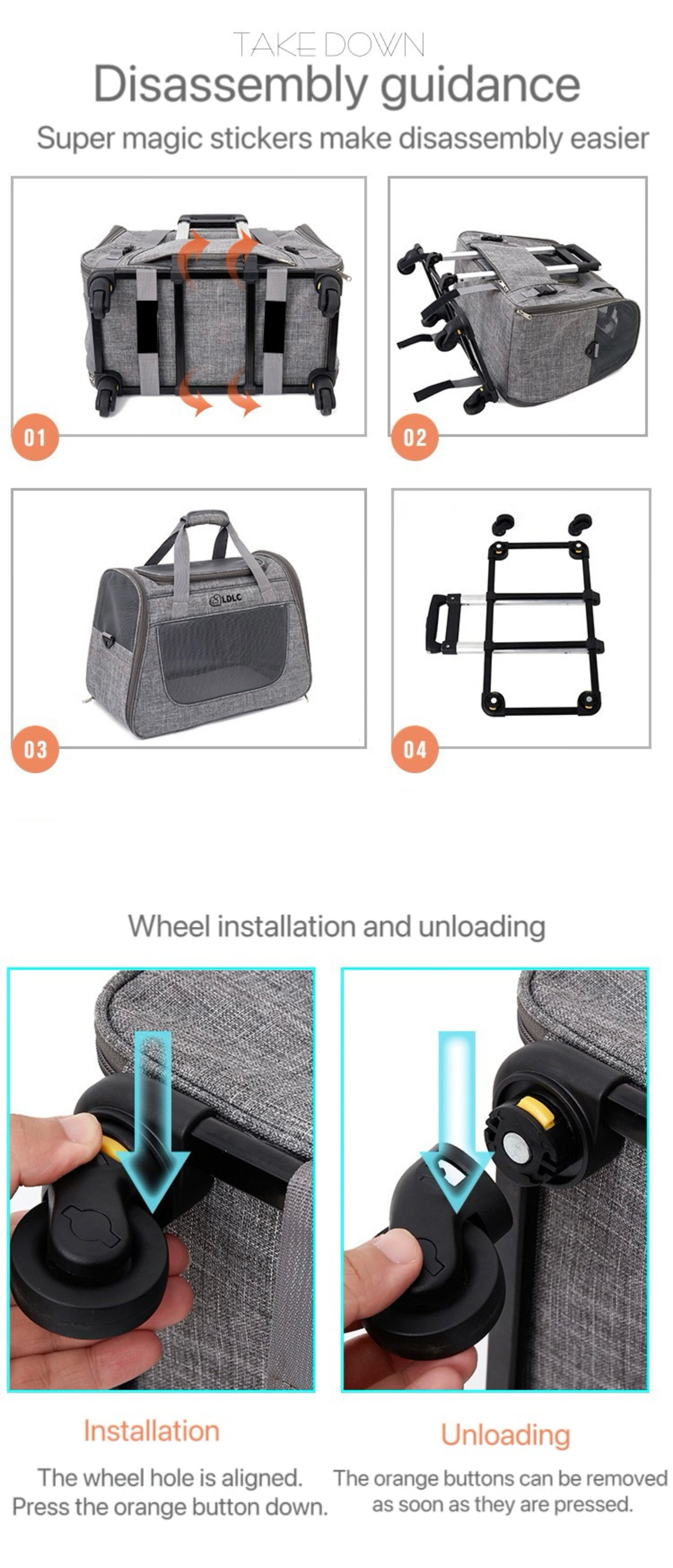 Cat Dog Pet Carrier with Wheels and Handle Airline Approved