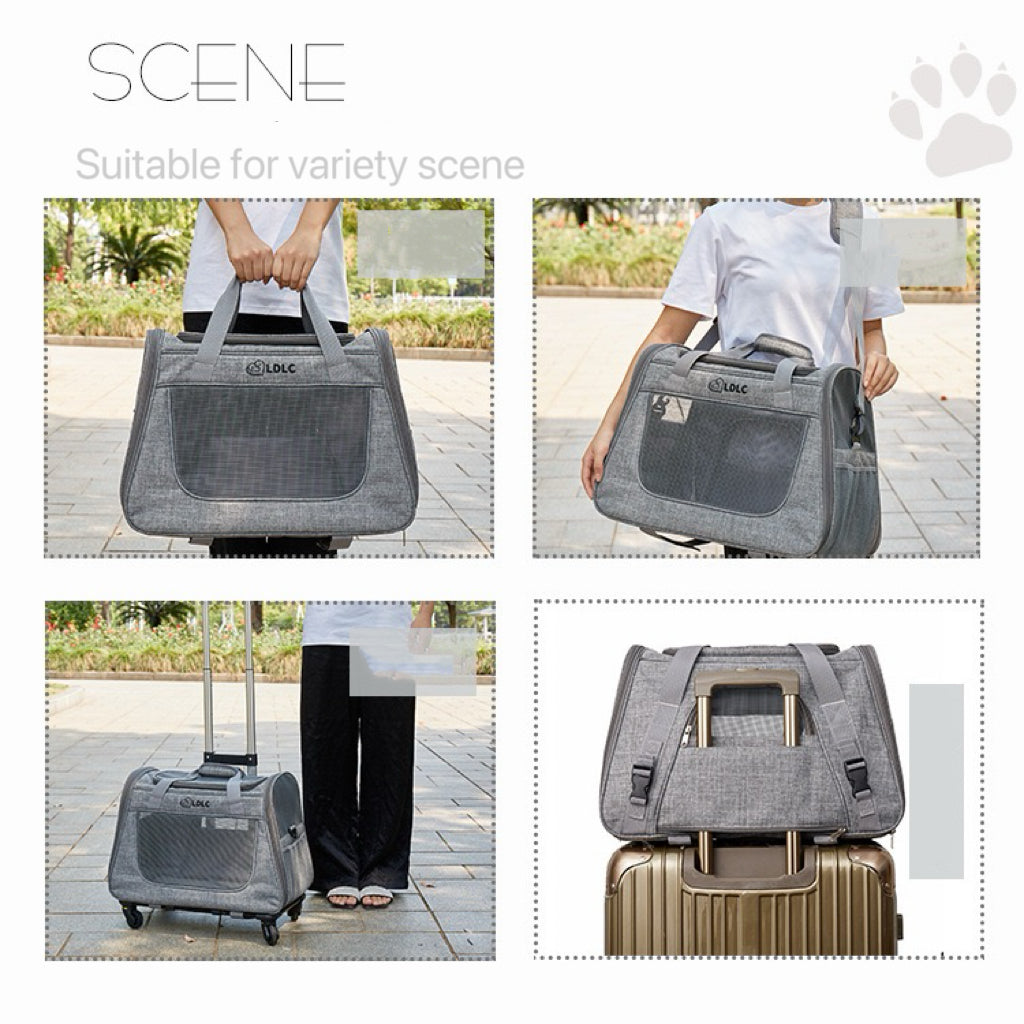 Cat Dog Pet Carrier with Wheels and Handle Airline Approved