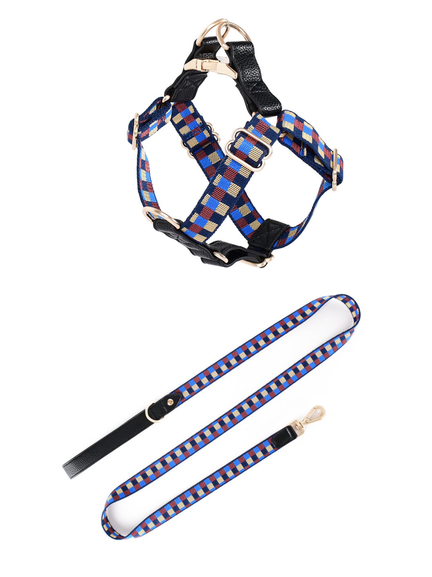 Plaid Dog Harness and Leash Set