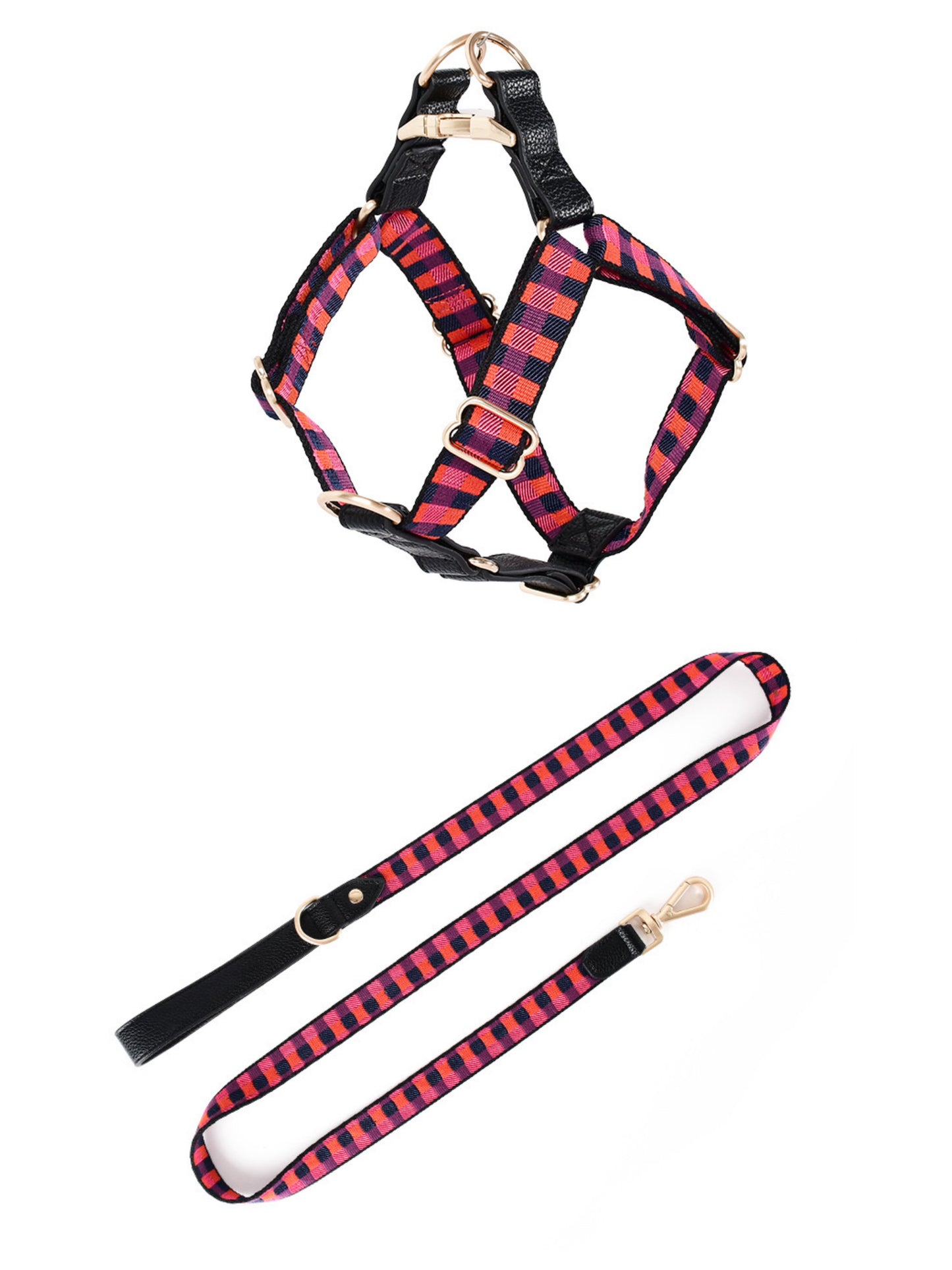 Plaid Dog Harness and Leash Set