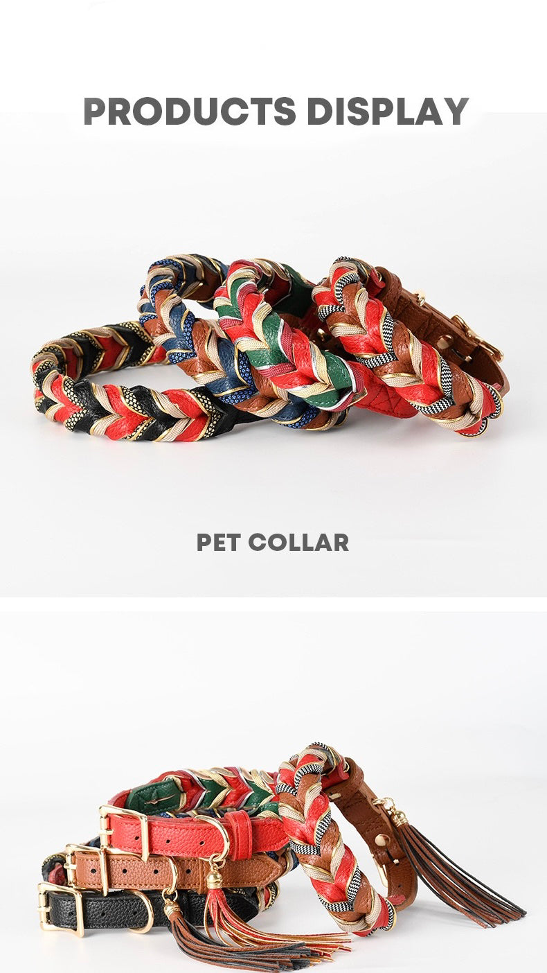 Fashion Rolled Leather Adjustable Collar for Dogs